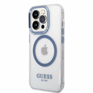 Guess Metal Outline MagSafe suojakuori iPhone 14 Pro:lle - sininen