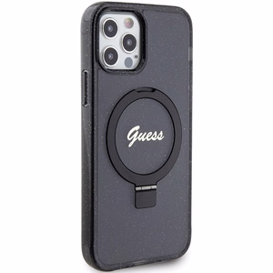 Guess Ring Stand Script Glitter MagSafe -suojakuori iPhone 12/12 Prolle - musta