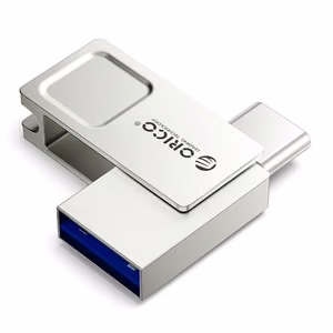 Orico U301 USB-muistitikku, 128 GB, USB-A/USB-C, USB 3.2 Gen 1, hopeanvärinen