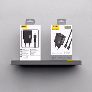 Dudao A27TCEU PD 30W GaN USB-A USB-C Wall Charger with USB-C Cable - Black