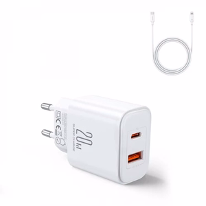 Charger Joyroom "JR-TCF05" White 20W (1xPD 1xQC3.0) + "Type-C / Lightning" 100cm cable