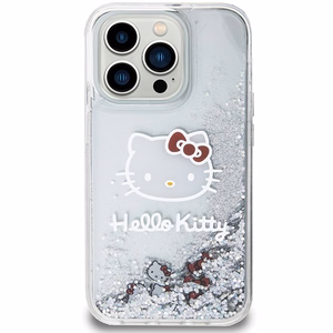 Hello Kitty Liquid Glitter Charms Kitty Head Suojakuori iPhone 15 Pro:lle - hopeinen