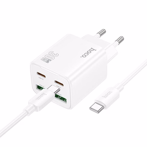 Puhelinlaturi Hoco 2 x USB C + 2 x USB A QC3.0 PD 3A 30W + kaapeli USB C - USB C N56 valkoinen