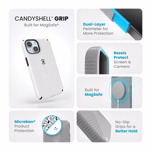 Speck Candyshell Grip MagSafe - Suojakuori iPhone 17e / 16e / 15 / 14 / 13 (valkoinen / musta)