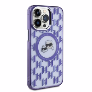 Karl Lagerfeld IML Monogram Karl & Choupette Head MagSafe Suojakuori iPhone 15 Pro Max:lle - Violetti