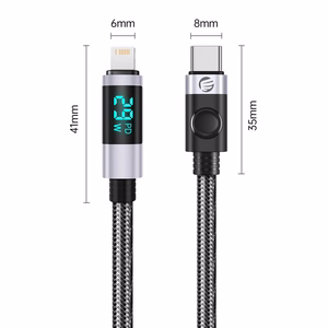 Orico LDC2L USB-C–Lightning PD, 29 W, 480 Mbps-kaapeli LED-näytöllä, 2 m – musta