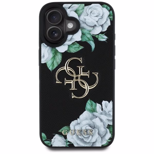 Guess Grained Roses Big 4G logo Suojakuori iPhone 16:lle - musta