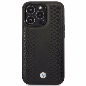 BMW BMHMP14L22RFGK musta nahkainen timanttikuvioinen suojakuori iPhone 14 Pro 6.1 MagSafe