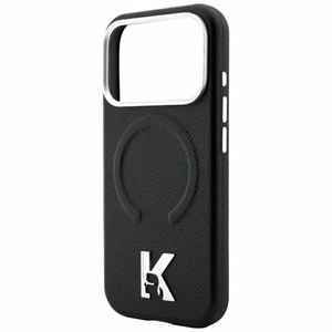 Karl Lagerfeld Grained Embossed Ring & Kameo Logo -suojakuori laitteelle iPhone 18 Pro Max / 17 Pro Max, MagSafe-yhteensopiva – musta
