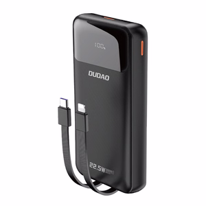 Dudao K15Pro Power Bank 20000mAh 22.5W PD USB-C / USB-A / Sisäänrakennettu Lightning ja USB-C kaapelit - Musta