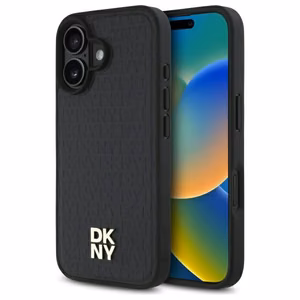 DKNY Repeat Pattern Stack Logo MagSafe Suojakuori iPhone 16:lle - musta