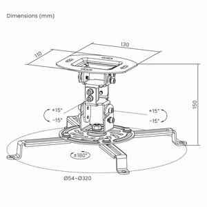 Maclean MC-200 B projektorin kattoteline, 54–320 mm, enintään 13,5 kg, 360° kääntyvä