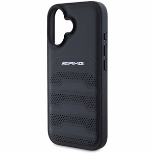 AMG Leather Debossed Lines Black Logo Suojakuori iPhone 16:lle - musta