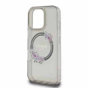 Guess Suojakuori iPhone 16 Pro:lle MagSafe-yhteensopiva GUHMP16LHFWFCK (IML Flowers Wreath) musta