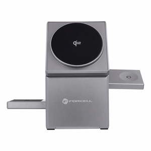 Langaton laturi Forcell F-Energy 3in1 Rotation Cube Qi2 yhteensopiva MagSafe-n kanssa (F-06) hopeinen