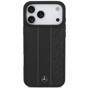 Mercedes Nahkainen Laurel Leaves Stripes MagSafe Suojakuori iPhone 17 Pro Max:lle - Musta