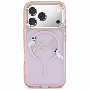 Karl Lagerfeld IML Choupettes Karl Script Logo MagSafe Suojakuori iPhone 17 Prolle - vaaleanpunainen