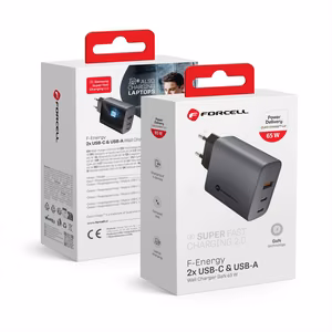 Puhelinlaturi Forcell F-Energy GaN 2 x USB C + USB A QC4.0 PD 4A 65W VT-42B harmaa