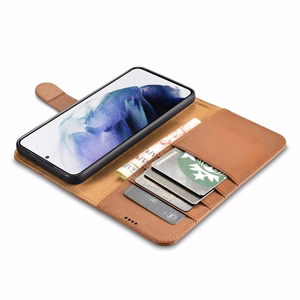 iCarer Haitang Leather Wallet Case Leather Case for Samsung Galaxy S22 + (S22 Plus) Wallet Housing Cover Brown (AKSM05BN)