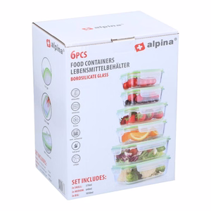 Alpina kannellisten lasisten elintarvikeastioiden sarja, 370 / 640 / 1050 ml, 6 kpl