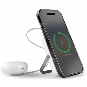 Puro 10000mAh MagSafe Wireless Power Bank alumiinisella jalustalla - Valkoinen