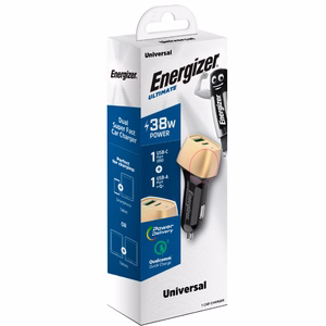 Energizer Ultimate D38BG autolaturi, USB-C + USB-A, 38 W PD + QC 3,0, kullanvärinen ja musta