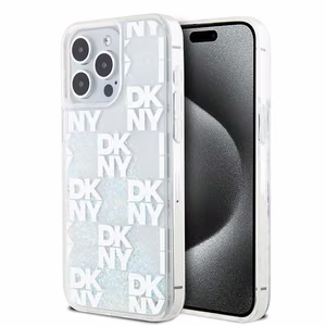 DKNY Liquid Glitter Multilogo Suojakuori iPhone 15 Pro Max:lle - valkoinen