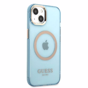 Guess Gold Outline läpinäkyvä MagSafe Suojakuori iPhone 13:lle - sininen