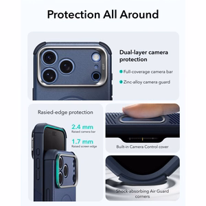 ESR Cyber Tough Kickstand MagSafe suojakuori malleille iPhone 18 Pro / 17 Pro, tummansininen