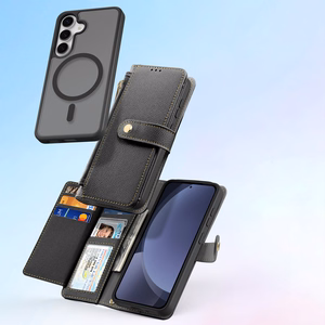 Dux Ducis Lawa Nahkainen Suojakuori Samsung Galaxy S25+:lle irrotettavalla magneettisella lompakolla - Musta