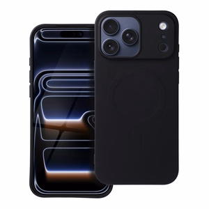 Silikoninen Mag Cover iPhone 17 PRO MAX:lle MagSafe-yhteensopiva (iso reikä) musta