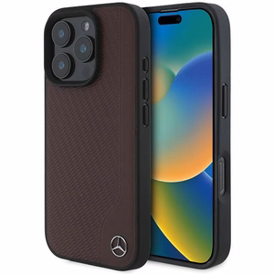 Mercedes MB Wood Imitation Nahkainen MagSafe Suojakuori iPhone 16 Pro:lle - Punainen