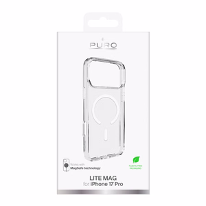 Puro Lite Mag TPU+PC suojakuori MagSafe-yhteensopiva iPhone 17 Pro:lle - läpinäkyvä valkoisella renkaalla