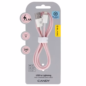 Blavec Cable Candy punottu kaapeli - USB - Lightning - 2,4A 2 metriä Apple CarPlay (CCA-UL24P20) Vaaleanpunainen