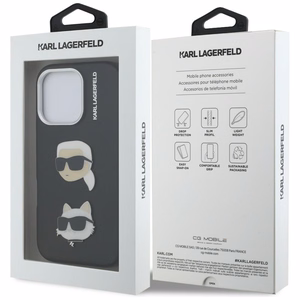Karl Lagerfeld FW Grained Karl & Choupette Heads Pins -suojakuori mallille iPhone 16 Pro Max – musta