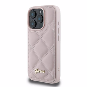Guess Quilted Metal Logo Suojakuori iPhone 16 Pro:lle - vaaleanpunainen