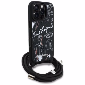 Karl Lagerfeld Suojakuori iPhone 16 Pro:lle KLHCP16LPGGRMPCK MagSafe-yhteensopiva (CRSSBY Grained PU W/ Pattern & Logo) - Musta