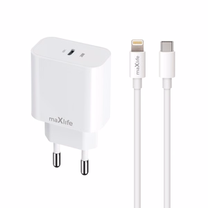 Maxlife MXTC-06-20C PD QC charger 1x USB-C 20W white + USB-C - Lightning cable 20W