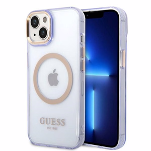 Guess GUHMP14SHTCMU iPhone 14 6.1 violetti/violetti kova suojakuori Gold Outline läpinäkyvä MagSafe
