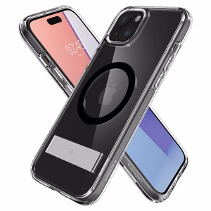 Spigen Ultra Hybrid S MagSafe Suojakuori jalustalla iPhone 15:lle - Musta
