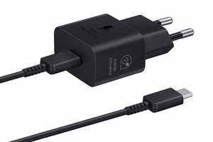 Alkuperäinen Samsung EP-T2510XBEGEU USB-C PD 25W GaN laturi USB-C - USB-C -kaapelilla, musta, blisteripakkaus