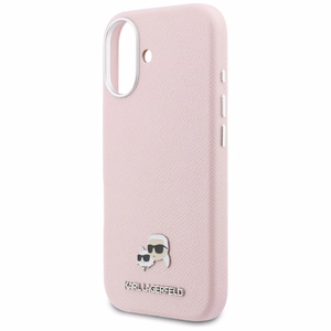 Karl Lagerfeld Karl ja Choupette Head Pins Saffiano MagSafe Suojakuori iPhone 17:lle vaaleanpunainen