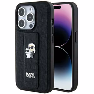 Karl Lagerfeld Gripstand Saffiano Karl&Choupette Pins -suojakuori iPhone 13 Pro / 13:lle - musta