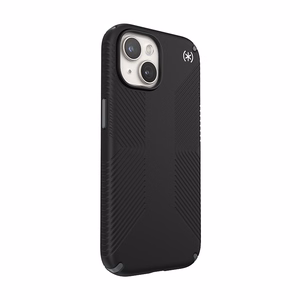 Speck Presidio2 Grip MagSafe suojakuori iPhone 17e / 16e / 15 / 14 / 13 -laitteelle, musta liuskeenharmailla yksityiskohdilla