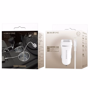 Borofone BZ2 Joyroad autolaturi 2 USB-A-liitännällä, 12 W, Lightning-kaapelilla, valkoinen