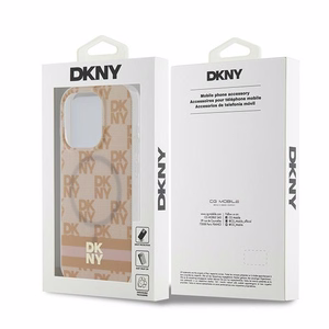 DKNY IML Ruudullinen Mono-kuvio ja Painetut Raidat MagSafe Suojakuori iPhone 15 Pro:lle - vaaleanpunainen