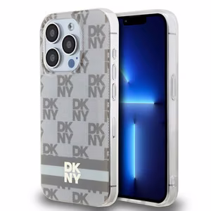 DKNY IML Ruudullinen Mono-kuvio ja Painetut Raidat MagSafe Suojakuori iPhone 15 Pro:lle - beige