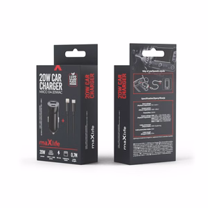 Maxlife MXCC-04 PD QC autolaturi 1x USB-C 1x USB 20W musta + USB-C - Lightning -kaapeli 27W