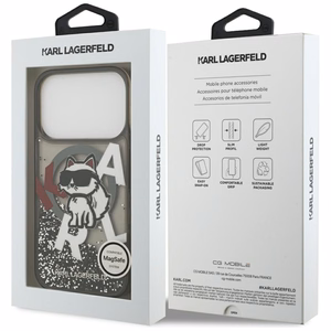 Karl Lagerfeld Liquid Glitter Choupette Logo MagSafe Suojakuori iPhone 17 Pro:lle - musta