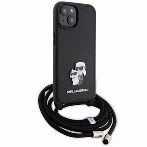 Karl Lagerfeld Crossbody Saffiano Metal Pin Karl & Choupette Suojakuori iPhone 15:lle - musta